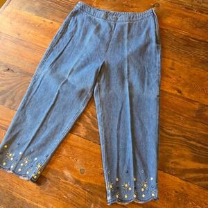 Paul Harris Denim Embroidered Floral Capris‎ Womens Cropped Pants vintage